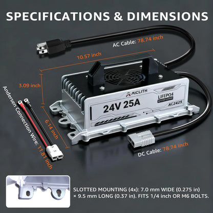 29.2V 25A Charger for 24V LiFePO4 Battery, IP65 Waterproof, Golf Cart, Marine, Forklift