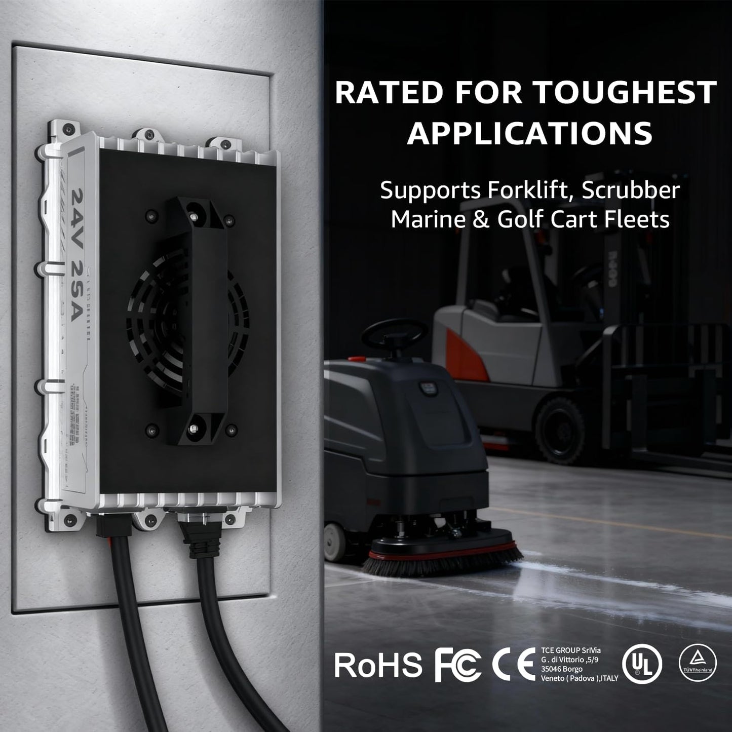 29.2V 25A Charger for 24V LiFePO4 Battery, IP65 Waterproof, Golf Cart, Marine, Forklift