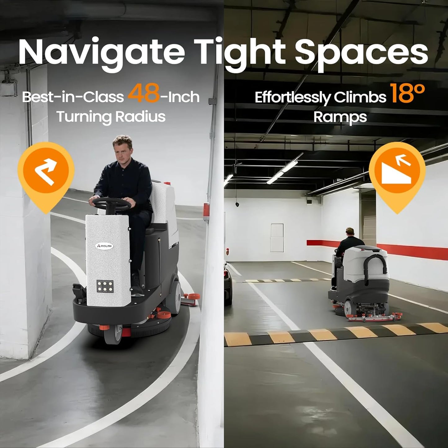 AF2225 Micro Ride-On Floor Scrubber Dryer – 22” Lithium Cleaning Machine, 25 Gal Tank