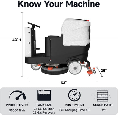 AF2225 Micro Ride-On Floor Scrubber Dryer – 22” Lithium Cleaning Machine, 25 Gal Tank