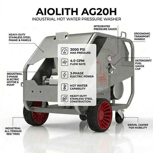 AG20H Industrial Hot Water Pressure Washer – 3000 PSI, 4.0 GPM, 3-Phase Electric