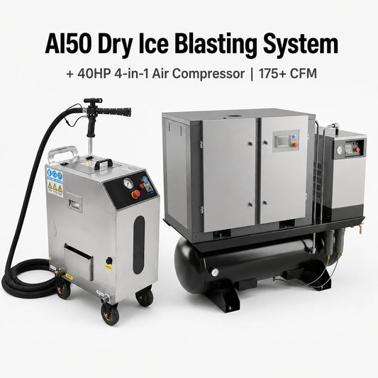 AIOLITH AI50 dry ice blasting system with 40 HP 4-in-1 rotary screw air compressor