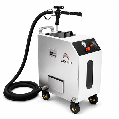 AIOLITH AI50 industrial dry ice blaster with white top and front panels and brushed stainless steel side