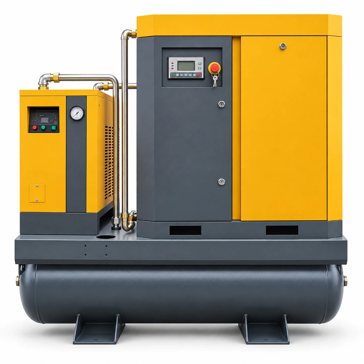 AIOLITH 20HP 15kW fixed-speed 4-in-1 rotary screw air compressor with tank and dryer, front view on white background