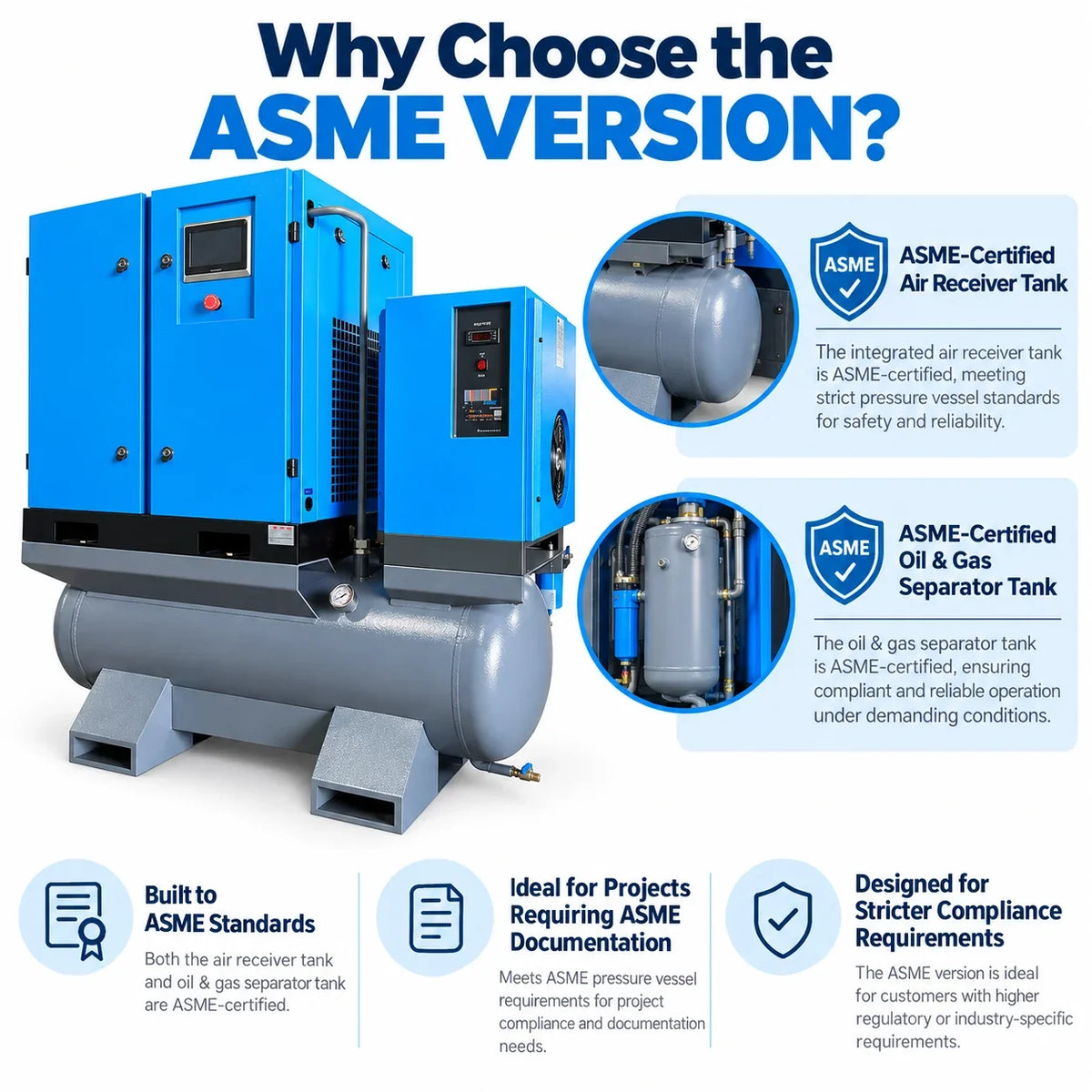 ASME air receiver and oil gas separator pressure vessels in AIOLITH AI30 system ASME compressor