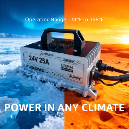 29.2V 25A Charger for 24V LiFePO4 Battery, IP65 Waterproof, Golf Cart, Marine, Forklift