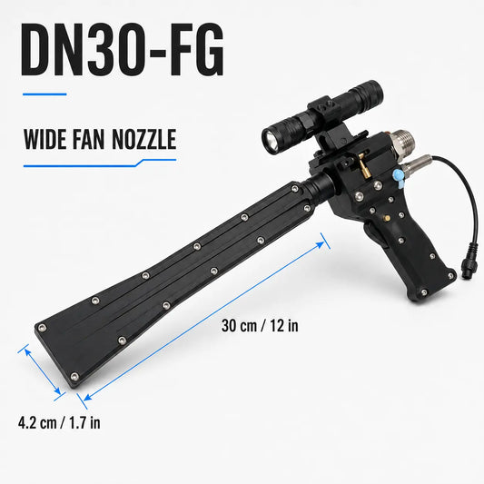 Aiolith DN30-FG gun with 30 cm by 4.2 cm wide fan nozzle dimensions