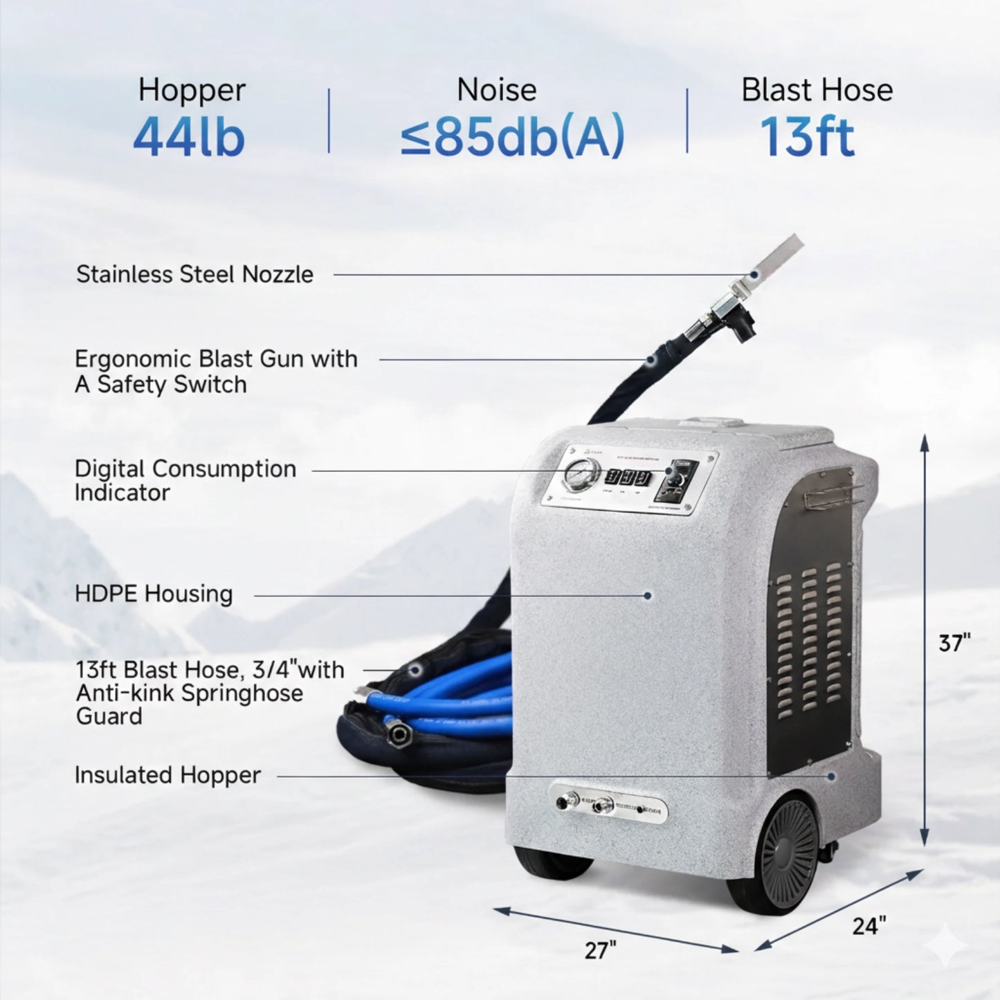 AIOLITH AI30 Dry Ice Blasting Machine, 44 lb Capacity, Anti-Clogging, Rust-Resistant Housing