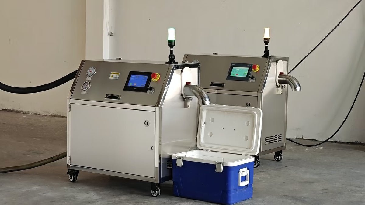 AIP50 dry ice pelletizer producing 3mm dry ice pellets