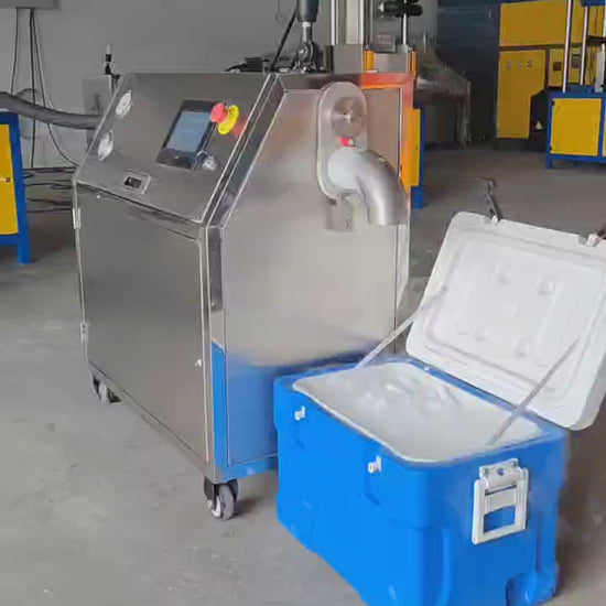 Aiolith AIP50 dry ice pelletizer producing 19mm dry ice pellets